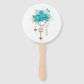 Éventail Roses turquoise avec touches (Dos)