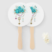 Éventail Roses turquoise avec touches (Devant et derrière)