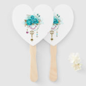 Éventail Roses turquoise avec touches (Devant et derrière)