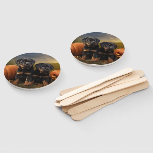 Éventail Rottweiler Chiot Automne Citrouille de plaisir (Non-assemblé)