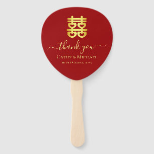 Éventail Rouge chinois mariage coeur double bonheur Classiq
