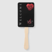 Éventail Rouge en forme de coeur Rose-Mariage- (Devant)