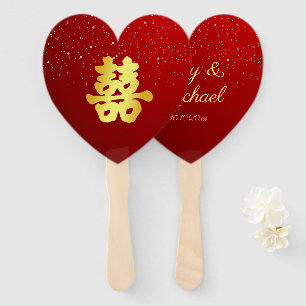 Éventail Rouge mariage chinois flocon de neige double bonhe
