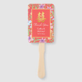 Éventail Rouge Peranakan floral double xi mariage chinois (Devant)