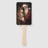 Éventail Rough Collie Avec Noël Festif Du Père Noël (Dos)