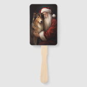 Éventail Rough Collie Avec Noël Festif Du Père Noël (Devant)