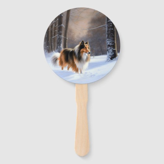 Éventail Rough Collie Laisser Neige Noël (Devant)