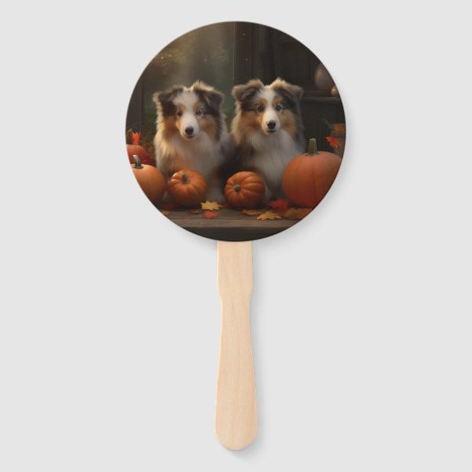Éventail Rough Collie Puppy Automne Citrouille de plaisir (Devant)