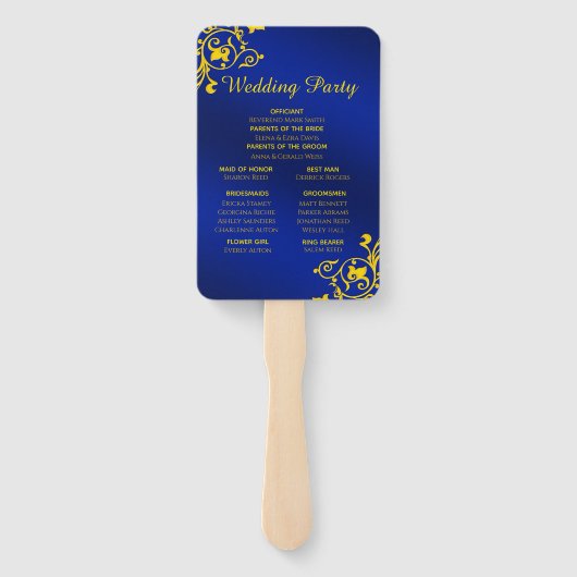 Éventail Royal Blue and Gold Wedding Program (Dos)