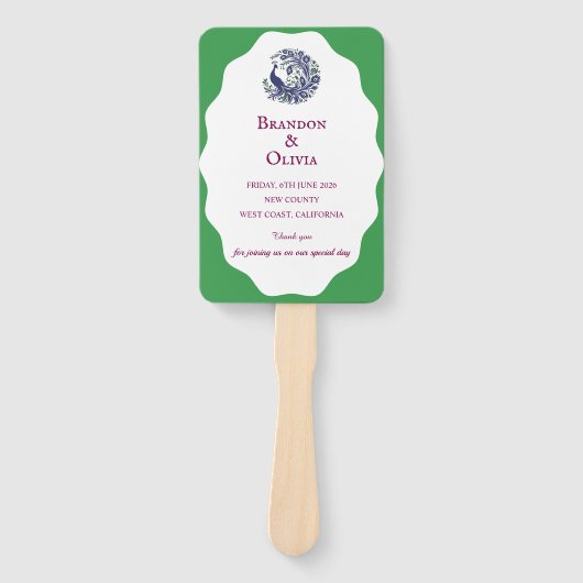 Éventail Royal Blue Peacock Wedding Program Set of Fans (Devant)