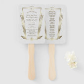 Éventail Royal Gold Art Déco Monogramme Programme de mariag (Devant et derrière)