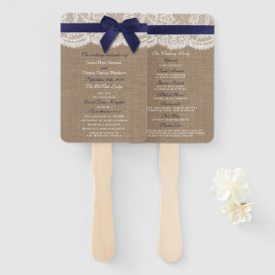 Éventail Ruban de la Marine sur Burlap & Lace Wedding Progr