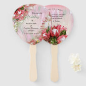 Éventail Ruban d'or et bouquets Fuchsia Protea (Devant et derrière)