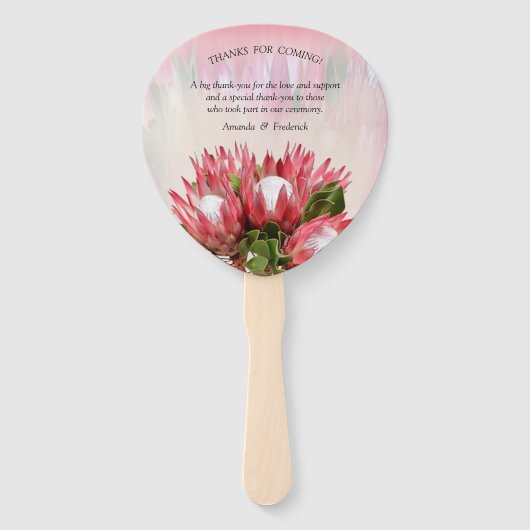 Éventail Ruban d'or et bouquets Fuchsia Protea (Dos)