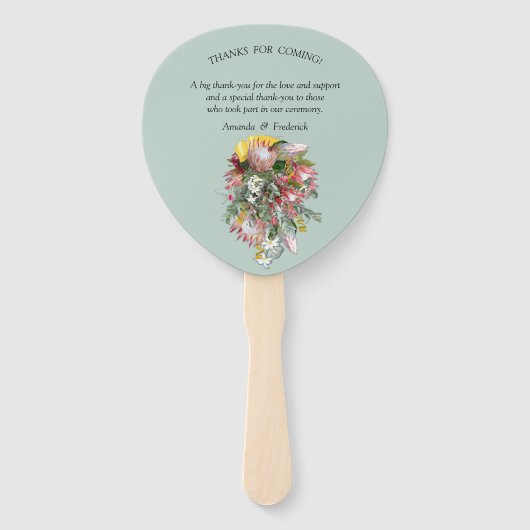 Éventail Ruban d'or et bouquets Fuchsia Protea (Dos)