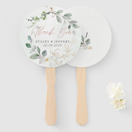 Éventail Russe Eucalyptus Mariage de calligraphie d'or (Devant et derrière)