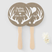 Éventail Russe Faux Burlap & White Deer Antler Mariage (Devant et derrière)