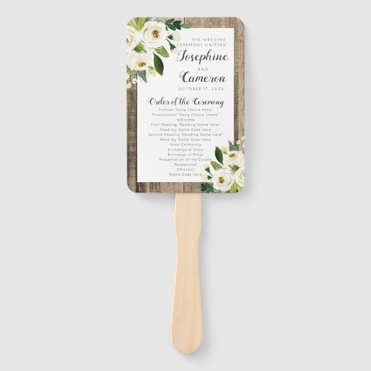 Éventail Rustic Barn Wood Floral Mariage Cérémonie Programm (Devant)