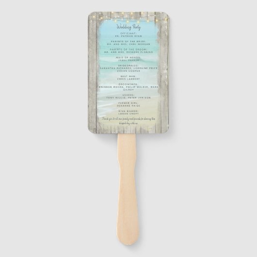 Éventail Rustic Beach String Lights Ocean Wedding Programme (Dos)