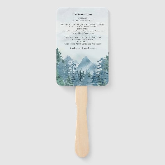 Éventail Rustic Blue-Green Mountains Programme de mariage (Dos)