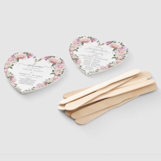 Éventail Rustic Blush Rose Rose Floral Programme de mariage (Non-assemblé)