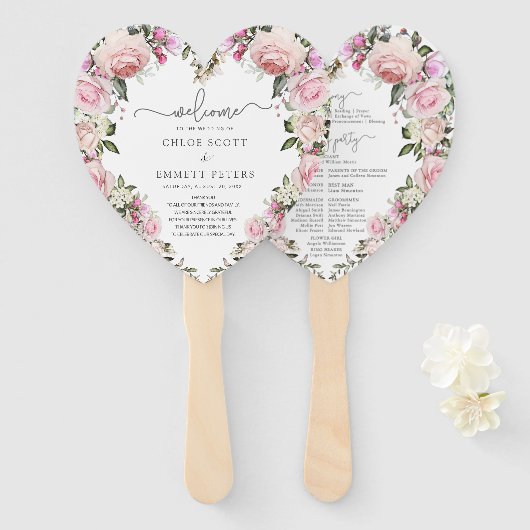 Éventail Rustic Blush Rose Rose Floral Programme de mariage (Devant et derrière)