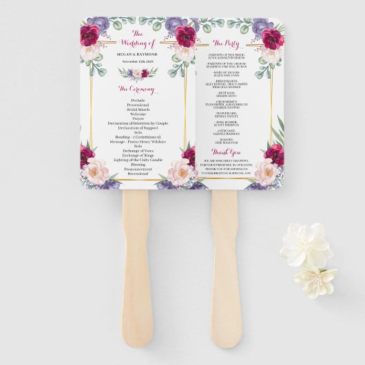 Éventail Rustic Burgundy Blush Navy Programme de mariage fl (Devant et derrière)