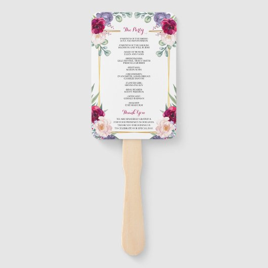 Éventail Rustic Burgundy Blush Navy Programme de mariage fl (Dos)