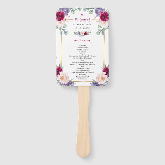 Éventail Rustic Burgundy Blush Navy Programme de mariage fl (Devant)