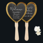 Éventail Rustic Chalkboard Faux Gold Mariage Heart Welcome<br><div class="desc">Un coeur d'amour élégant et moderne est la façon d'accueillir vos invités à votre réception de mariage ou de mariage. Bordure de couleur or avec arrière - plan en damier rustique. Créez votre propre ventilateur de main mariage en monogramming avec le nom des couples mariages, les citations préférées, et les...</div>