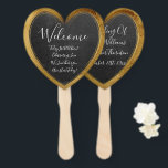 Éventail Rustic Chalkboard Faux Gold Mariage Heart Welcome<br><div class="desc">Un coeur d'amour élégant et moderne est la façon d'accueillir vos invités à votre réception de mariage ou de mariage. Bordure de couleur or avec arrière - plan en damier rustique. Créez votre propre ventilateur de main mariage en monogramming avec le nom des couples mariages, les citations préférées, et les...</div>