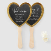 Éventail Rustic Chalkboard Faux Gold Mariage Heart Welcome (Devant et derrière)