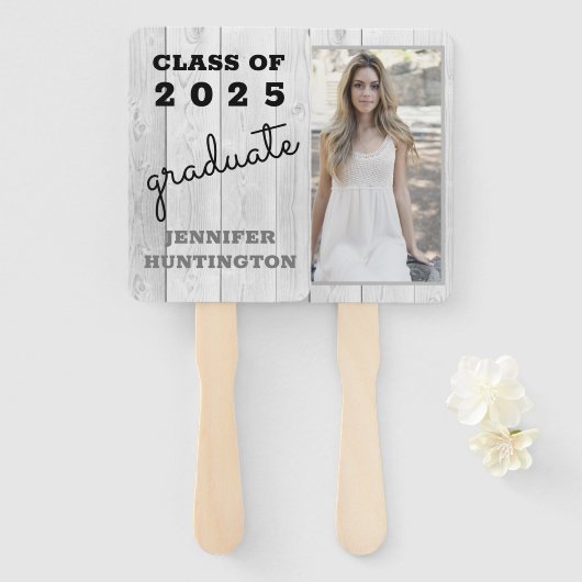 Éventail Rustic Country Grey Barnwood 2025 Graduation (Devant et derrière)