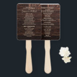 Éventail Rustic Dark Brown Wood Wedding Programme<br><div class="desc">programme de cérémonie mariage/ordre de cérémonie main fans dans un bois brun foncé rustique avec texte couleur crème. Ils comprennent le programme de la cérémonie ainsi que les noms des parents de la mariée et du marié, du célébrant, de la fête de la mariée et d'autres participants. Contactez-nous pour obtenir...</div>