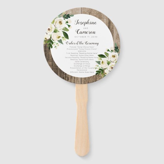 Éventail Rustic Floral Barn Wood Mariage programme de cérém (Devant)