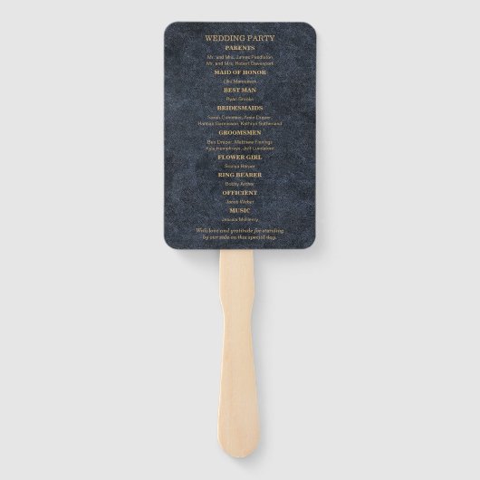 Éventail Rustic Glam Blue Gold Wedding Programme (Dos)