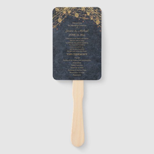 Éventail Rustic Glam Blue Gold Wedding Programme (Devant)