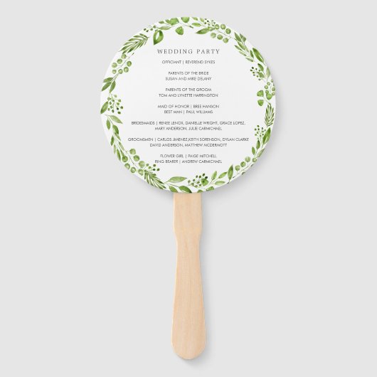Éventail Rustic Green Olive Wreath Wedding Programme (Dos)