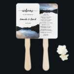 Éventail ©Rustic Lake Réflexions Lakeside Mariage Ventilate<br><div class="desc">♥ Réflexions du lac avec silhouette de l'arbre et nuages de ciel romantiques calligraphie font un joli ensemble mariage pour votre mariage au bord du lac ou dans la forêt! ♥ N'hésitez pas à me contacter si vous avez besoin d'aide sur la personnalisation, si vous avez besoin de plus de...</div>