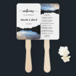 Éventail ©Rustic Lake Réflexions Lakeside Mariage Ventilate<br><div class="desc">♥ Réflexions du lac avec silhouette de l'arbre et nuages de ciel romantiques calligraphie font un joli ensemble mariage pour votre mariage au bord du lac ou dans la forêt! ♥ N'hésitez pas à me contacter si vous avez besoin d'aide sur la personnalisation, si vous avez besoin de plus de...</div>