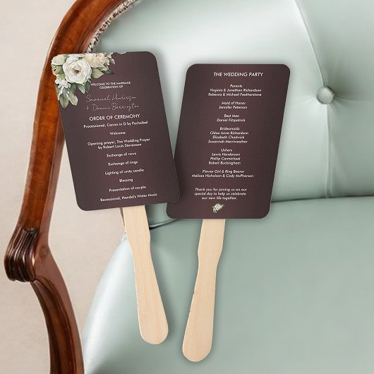 Éventail Rustic Marsala et le programme de mariage Rose