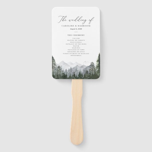 Éventail Rustic Mountain Pine Tree Wedding Programme (Devant)