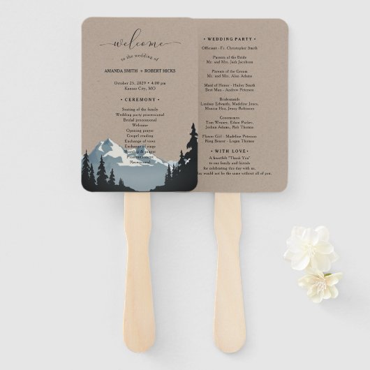 Éventail Rustic Mountain Woodland Forest Wedding Programme (Devant et derrière)