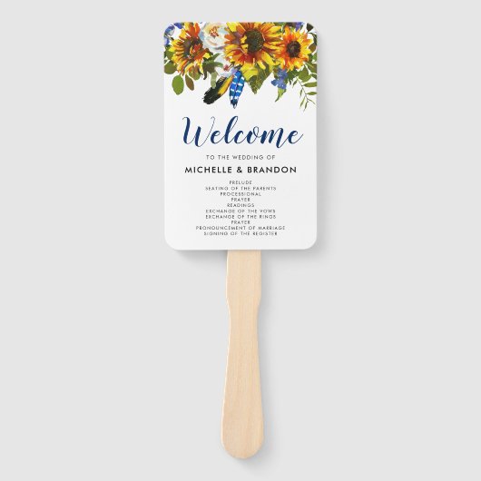 Éventail Rustic Navy Sunflower Boho Programme de mariage (Devant)
