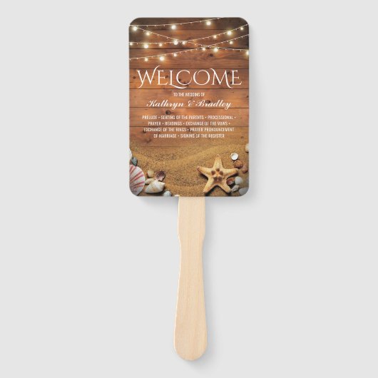 Éventail Rustic Starfish Beach Lights Programme de mariage (Devant)