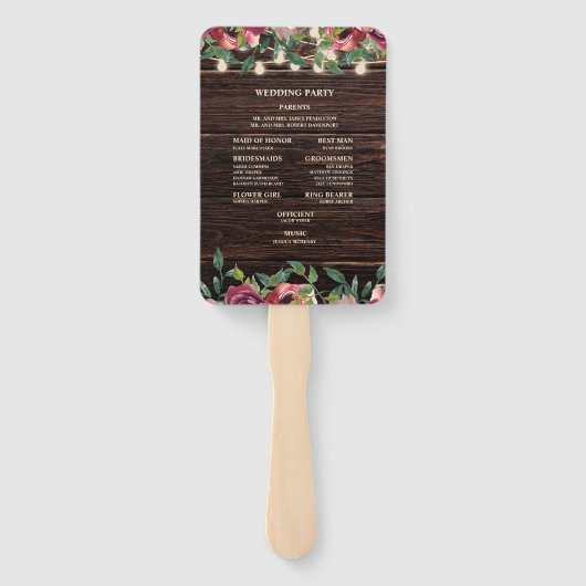 Éventail Rustic String Lumières Bourgogne Floral Programme (Dos)