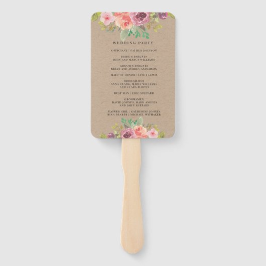Éventail Rustic Summer Floral Wedding Programme Ventilateur (Dos)