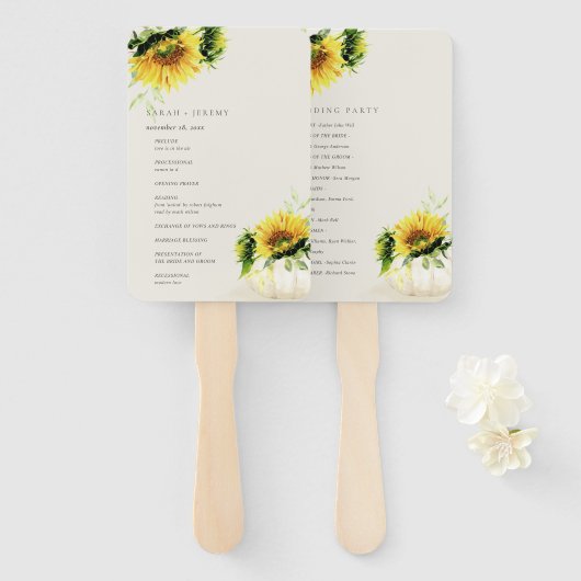 Éventail Rustic Sunflower Citrouille Floral Wedding Program (Devant et derrière)