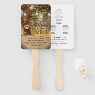 Éventail Rustic Tree Lake Twinkle Lights Wedding Programme