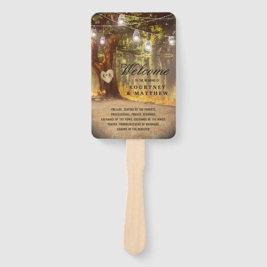Éventail Rustic Tree Lake Twinkle Lights Wedding Programme (Devant)